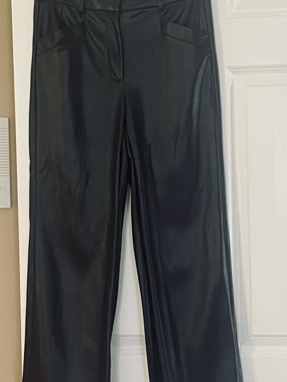 DKNY Black Wide-Leg Faux Leather Trousers
